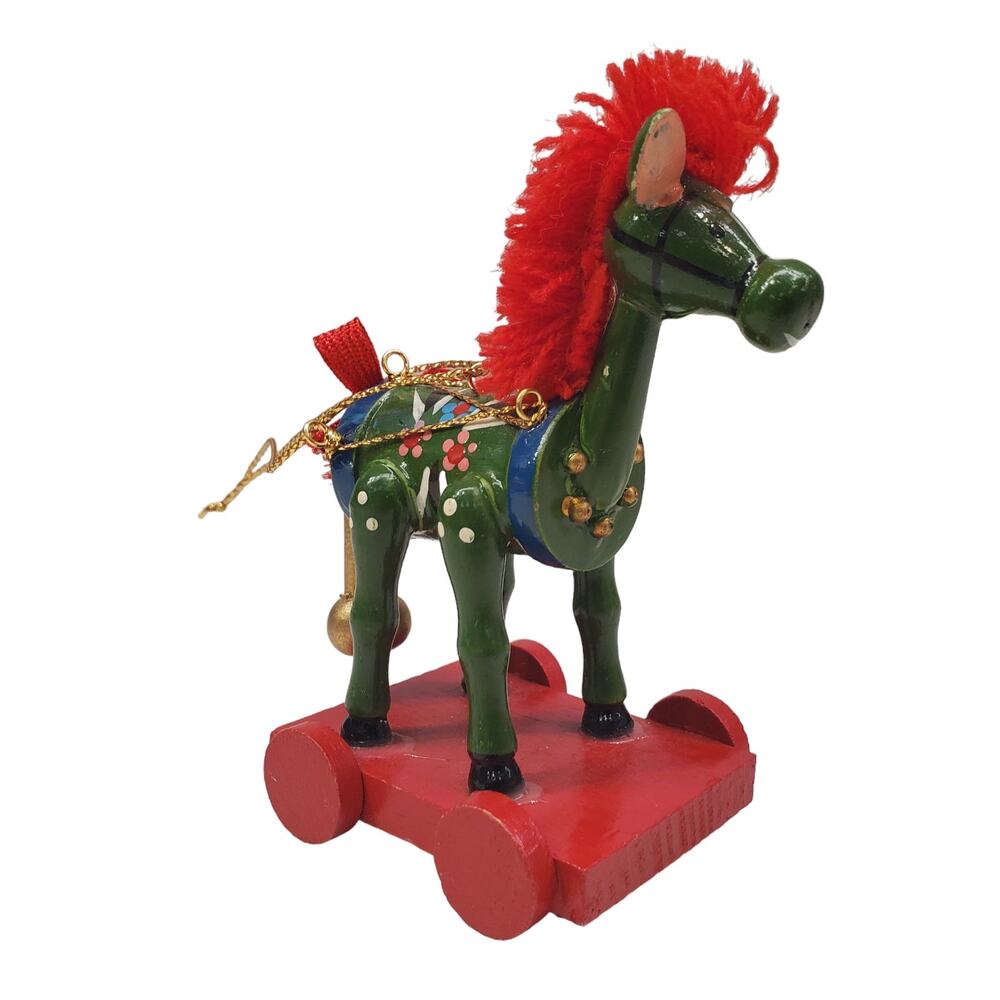 Vintage Wooden Red Rocking Horse Christmas Ornament Trojan Horse Ornament